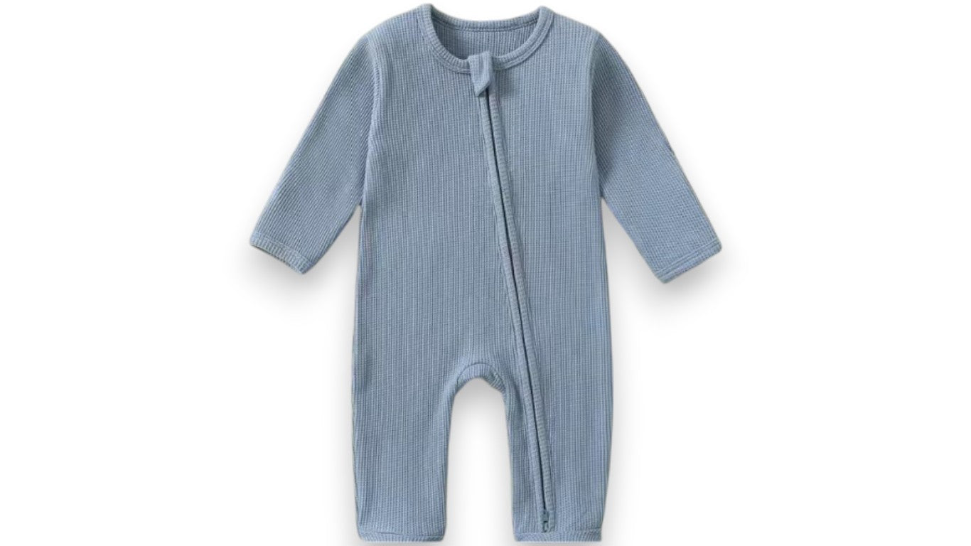 Baby Strampler aus Bio-Baumwolle – Waffelmuster, Reißverschluss, Langarm Pyjama für Jungen & Mädchen, 100% Baumwolle