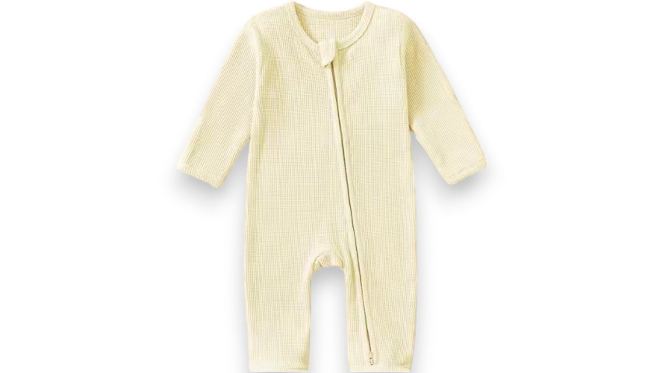 Baby Strampler aus Bio-Baumwolle – Waffelmuster, Reißverschluss, Langarm Pyjama für Jungen & Mädchen, 100% Baumwolle