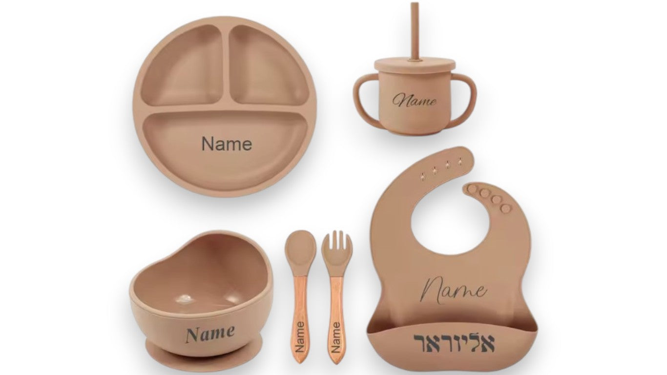 Kinder BPA-frei Silikon Baby Fütterungsset – 4-teiliges Set mit Cartoon-Design, Saugplatte, Schüssel, Löffel, Gabel & Schnabeltasse