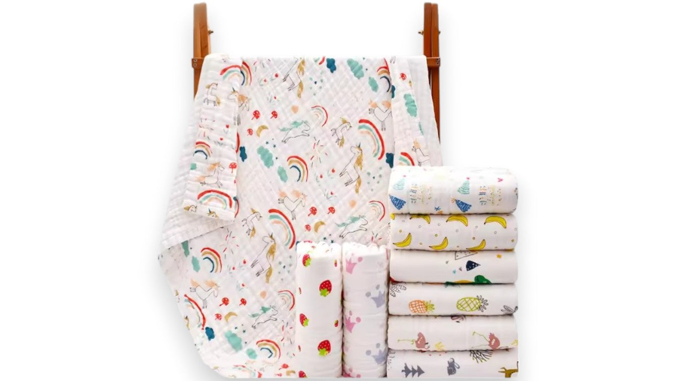 Baumwolle Baby-Badetuch Set – 4 Schichten, Bademantel & Waschlappen für Neugeborene, weich & hypoallergen