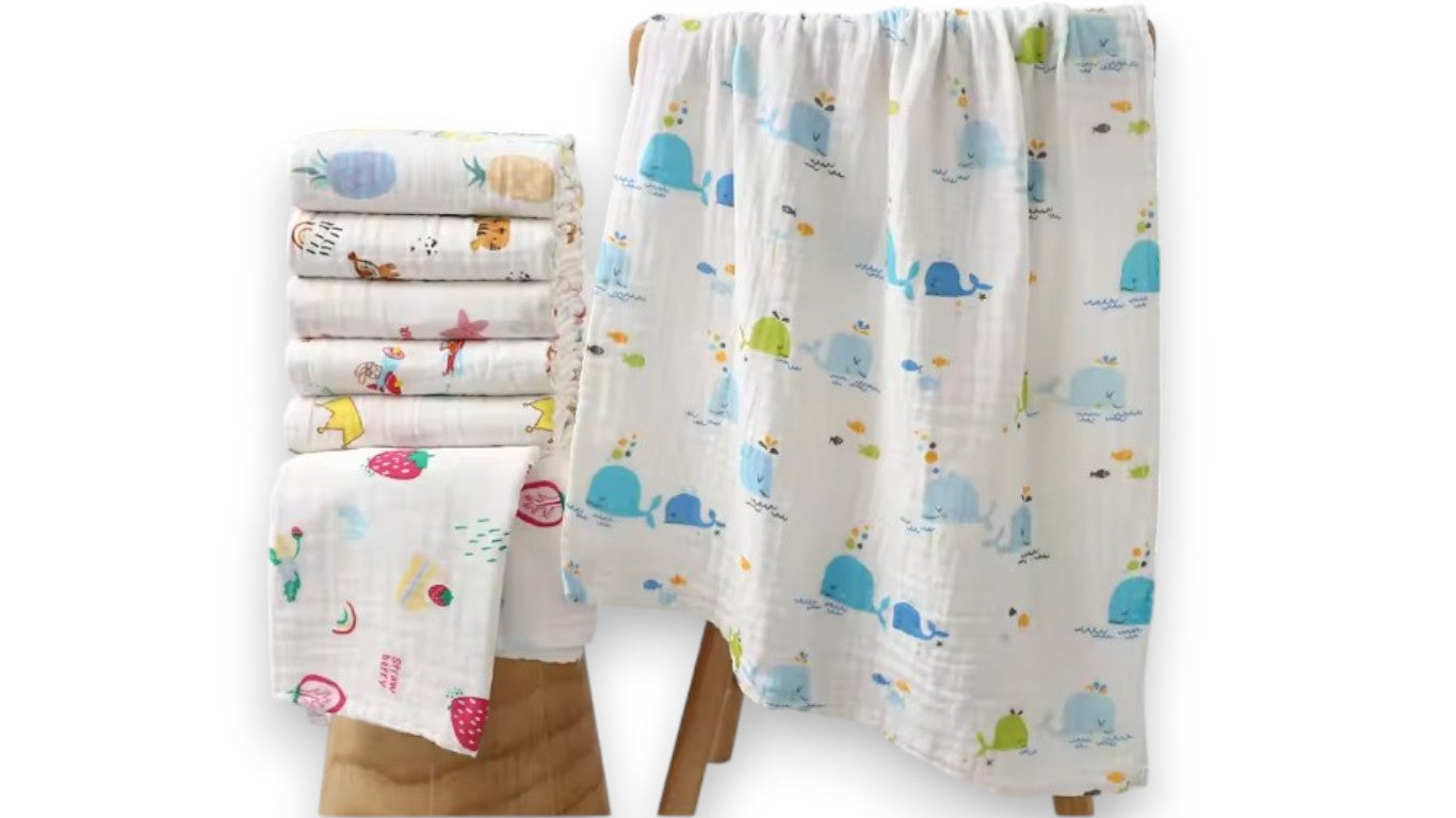 Baumwolle Baby-Badetuch Set – 4 Schichten, Bademantel & Waschlappen für Neugeborene, weich & hypoallergen
