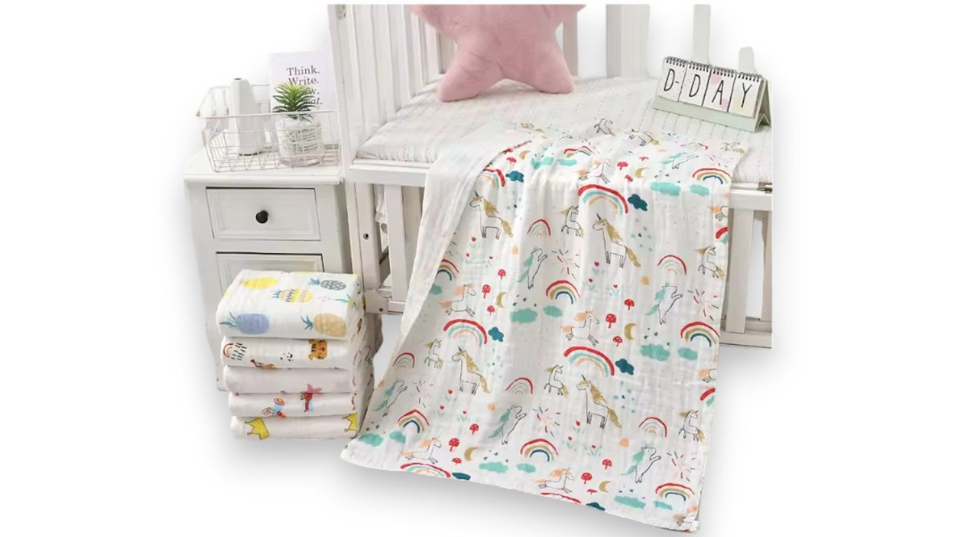 Baumwolle Baby-Badetuch Set – 4 Schichten, Bademantel & Waschlappen für Neugeborene, weich & hypoallergen