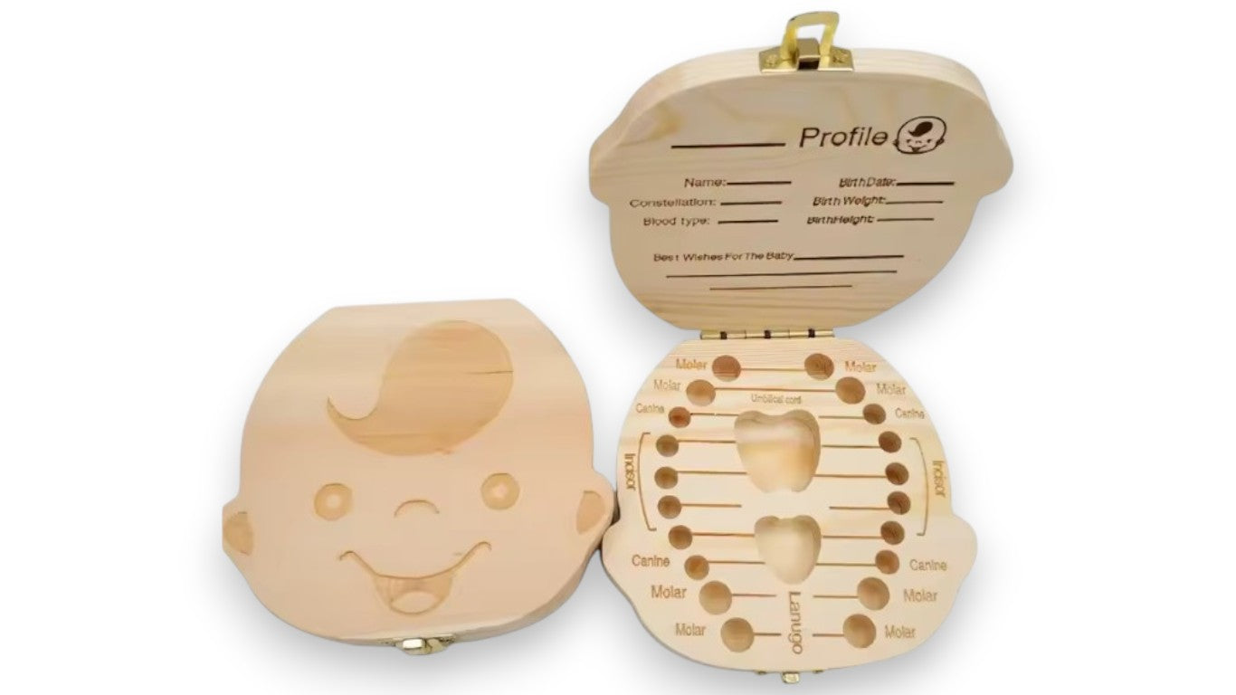 Baby Zahn Box aus Holz – Spanische Zahnaufbewahrungsbox für Kinder zur sicheren Lagerung von Milchzähnen für Jungen und Mädchen