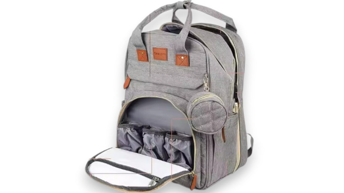 3-in-1 Wickeltasche Rucksack – Faltbare, wasserdichte Reisetasche mit USB-Aufladung und integriertem Wickelbett