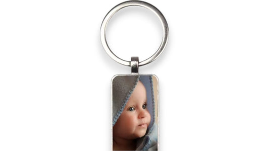Personalisierter Foto-Schlüsselanhänger – Individueller rechteckiger Anhänger mit Foto von Baby, Kind, Mutter, Vater oder Großeltern